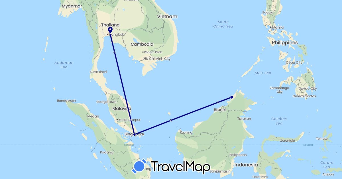 TravelMap itinerary: driving in Malaysia, Singapore, Thailand (Asia)